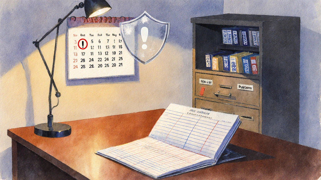 Calendar marked May 15 with warning sign and accountant advising a trustee.