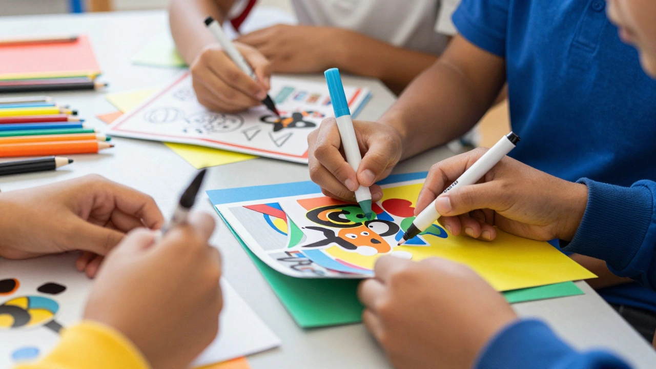 Close-up of hands working together on a creative zine project.