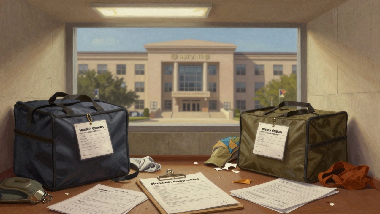 Personal belongings being processed as abandoned property by officials