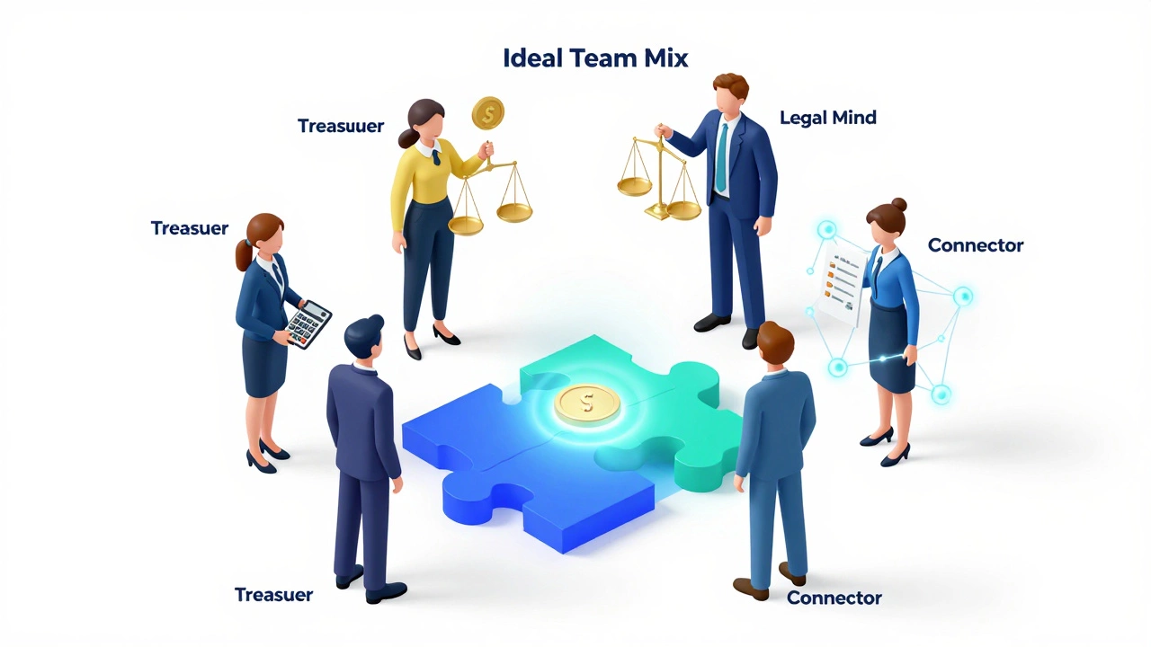 3D isometric illustration of a diverse charity board team as interlocking puzzle pieces.