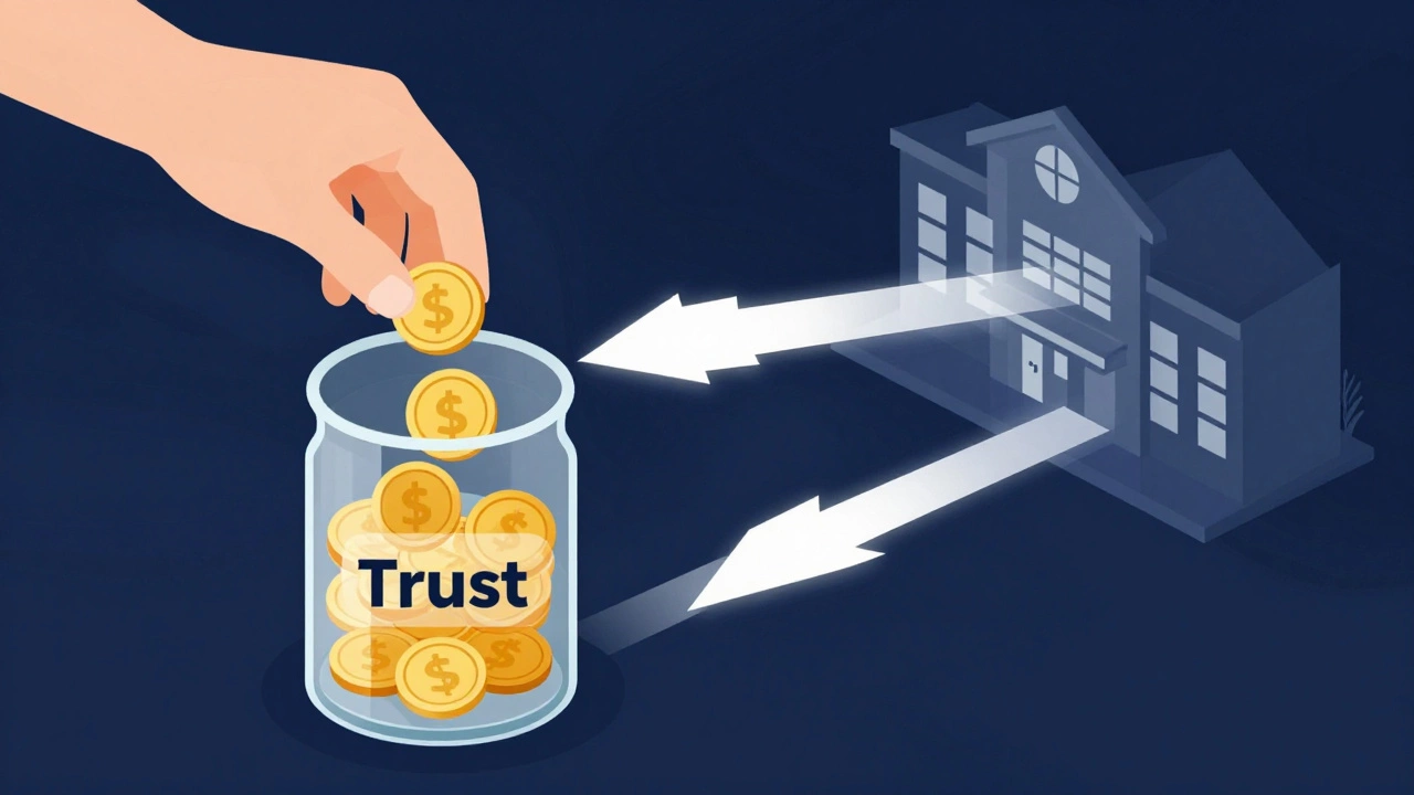 Conceptual art showing asset flow from donor to charity via a trust
