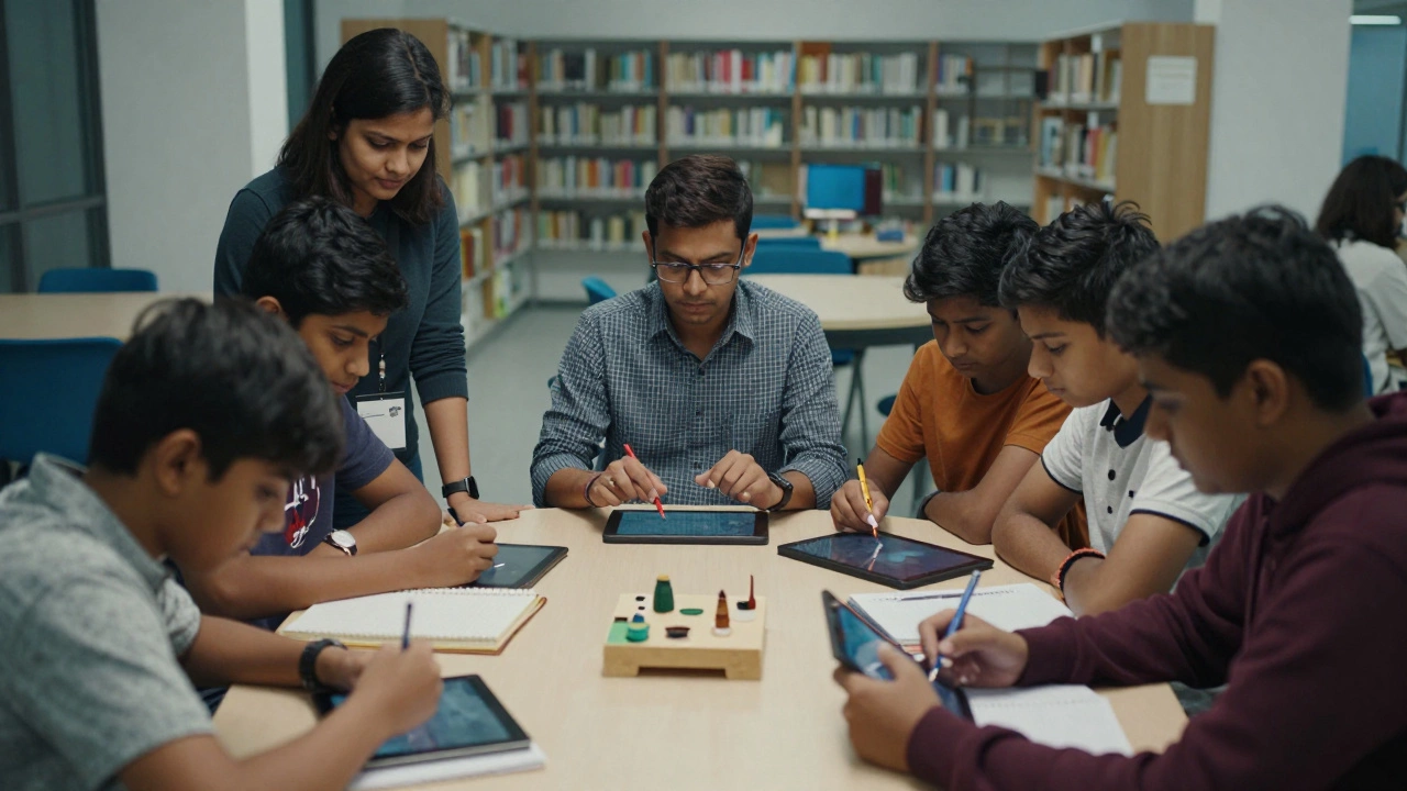 Diverse teens learning and mentoring in a community space