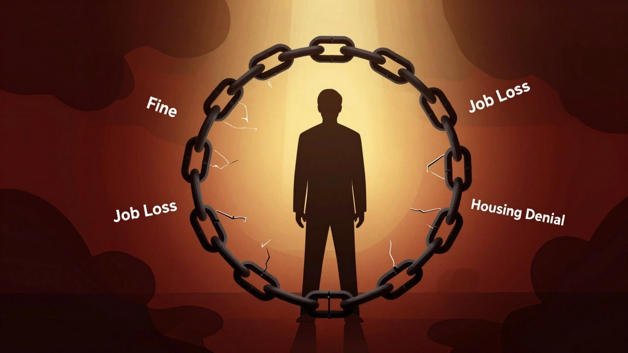 Illustration of a broken chain symbolizing the cycle of fines and job loss.