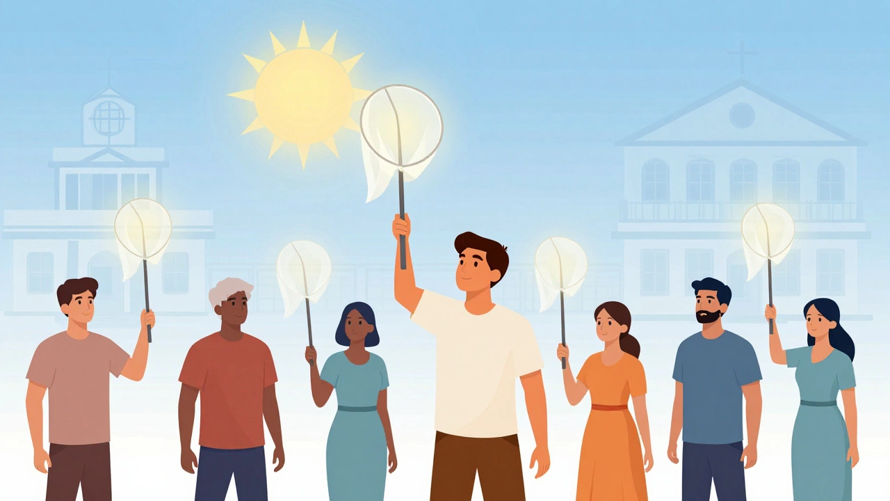People holding glowing mosquito nets symbolizing effective altruism