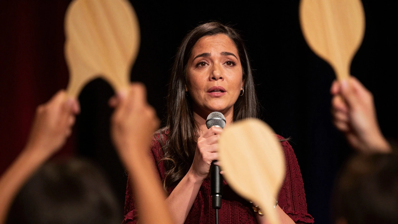 Speaker sharing emotional story during fundraising ask
