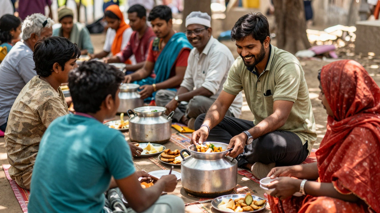 Volunteers serving meals at a local Indian charity event