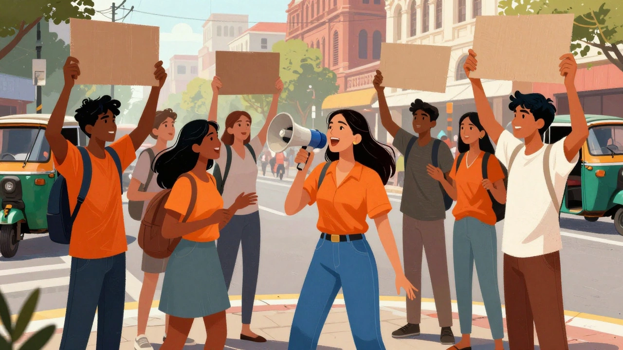 Young activists speaking out in an urban Indian setting