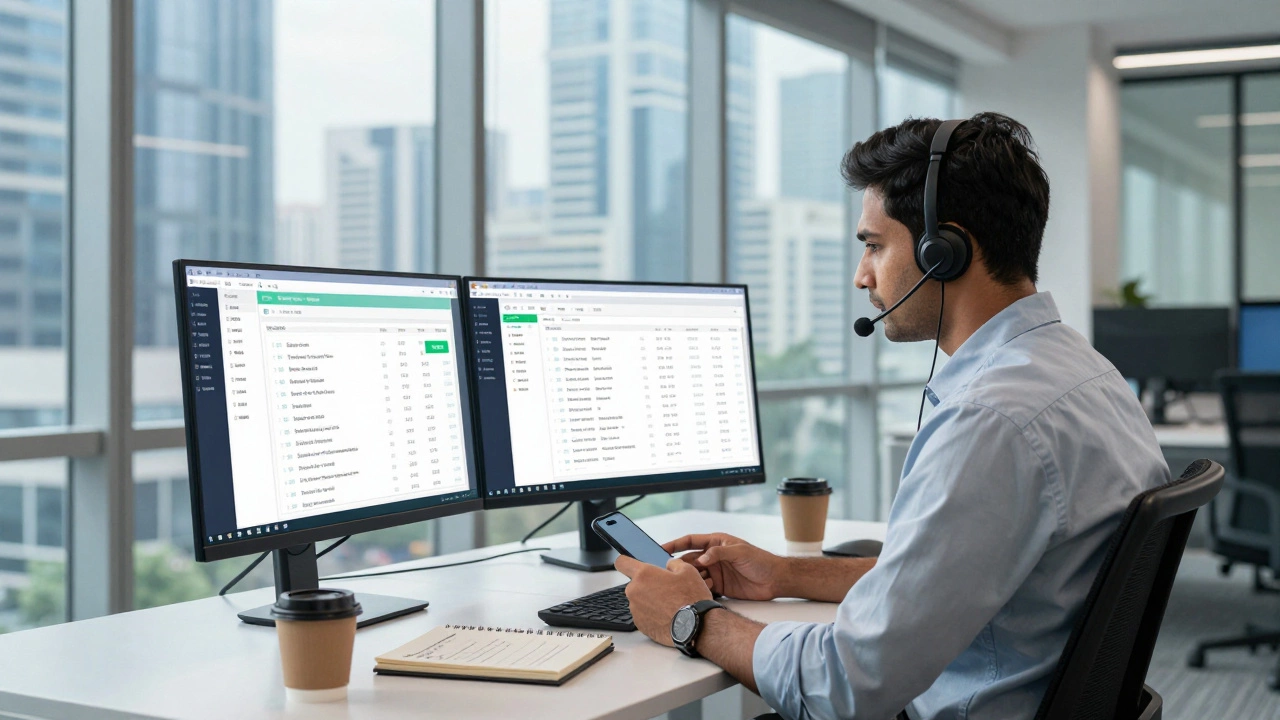 Sales professional working with CRM tools in a modern Indian office
