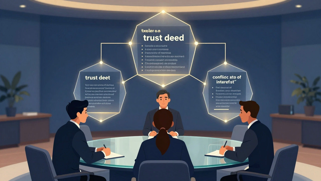 Illustration of trustees discussing governance with a conflict of interest