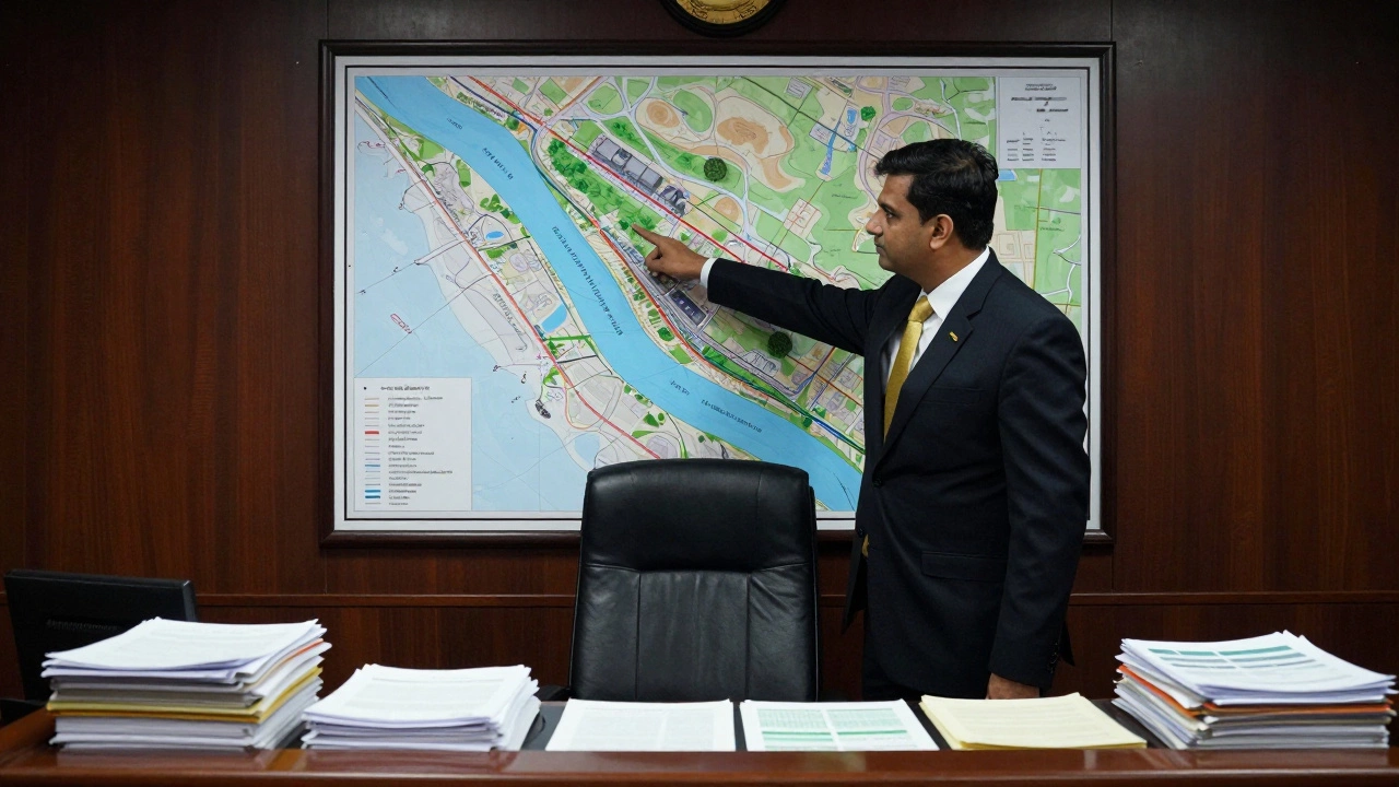 Lawyer presenting evidence against pollution in an Indian courtroom