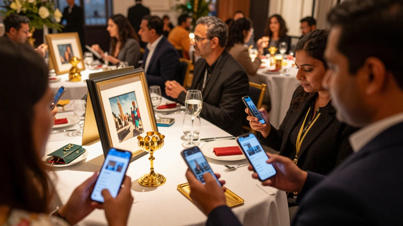 Guests bidding on silent auction items via phones