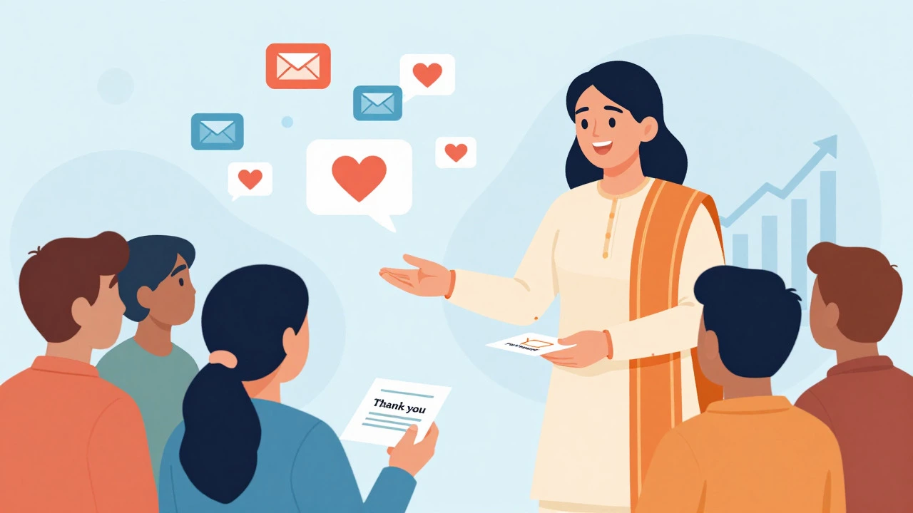 Organizer thanking donors with personalized notes