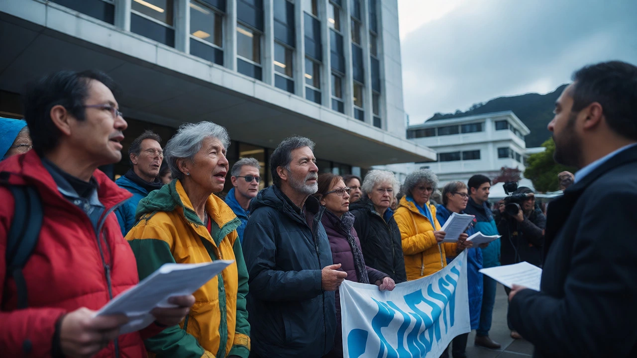 Activists protesting outside a government building to advocate for environmental policies.