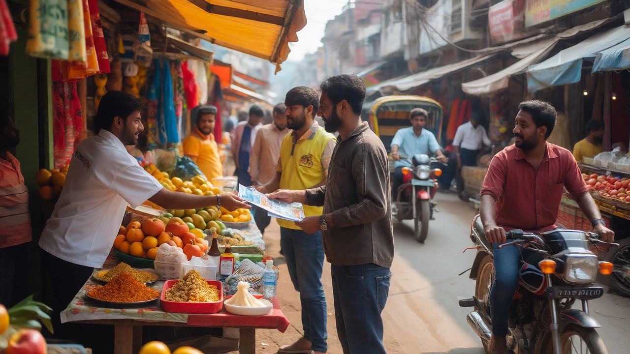 Outreach volunteers interacting with locals in a busy market