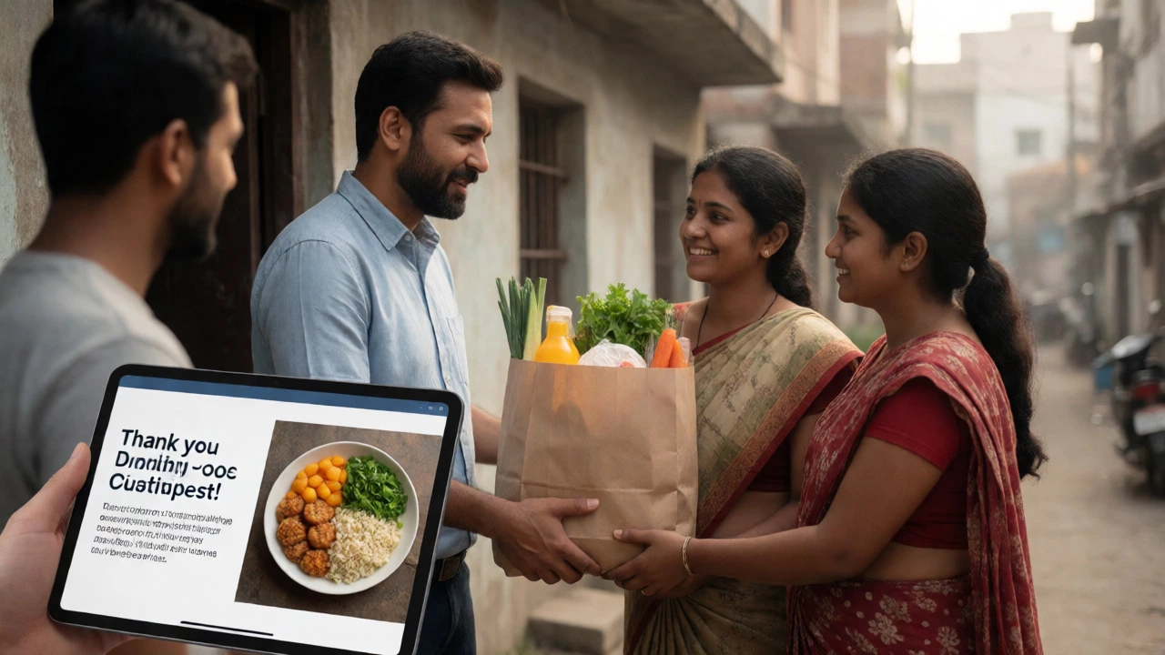 Volunteer delivering groceries to a family after a campaign